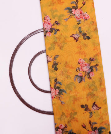 yellow and pink floral chanderi digital print fabric 1